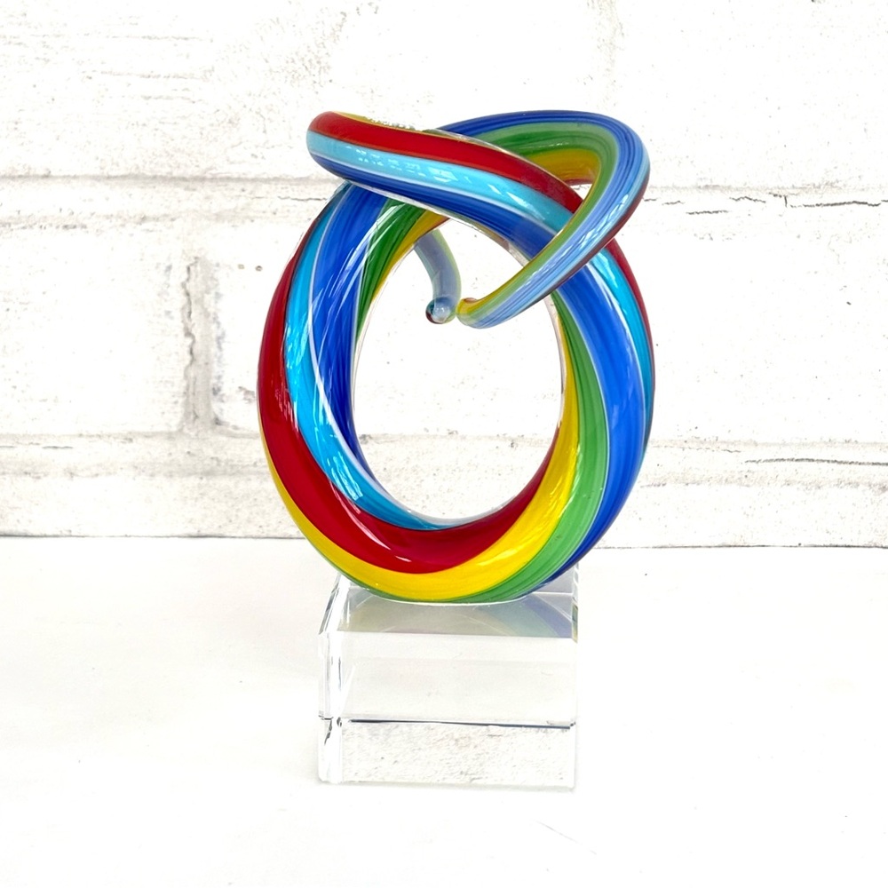 Murano Style Mini Rainbow Art Glass Centerpiece on Crystal Base 6" Tall